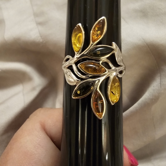 Sz. 11, Multicolor Amber Crossover Ring, 925 Silver, Excellent pre-owned condit. - Picture 12 of 13